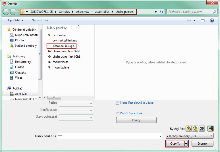 1-retezove-pole-chain-distance-linkage-SolidWorks-tutorial-postup