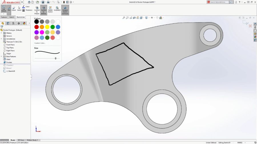 SOLIDWORKS 2018 bude podporovat skicování perem na dotykových zařízeních od společnosti Microsoft (Pen sketching on Microsoft Windows touch screen devices)