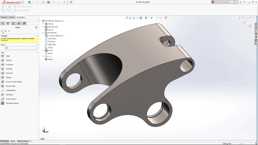 Generativní navrhování (hledání optimálního tvaru výrobku s ohledem na výsledek simulace) bude součástí produktu SOLIDWORKS Simulation (Part of the SIMULATION Product Family)