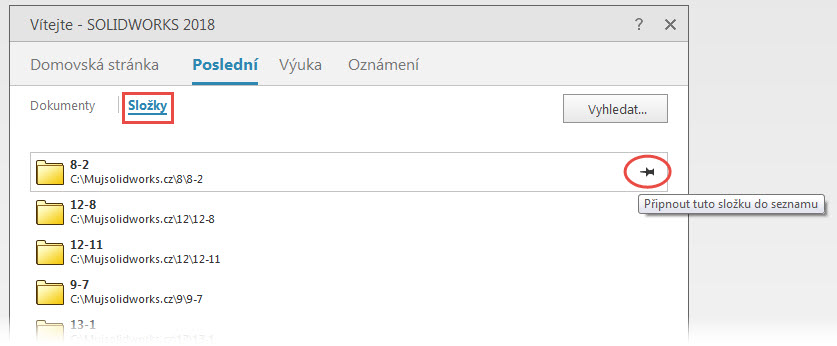 12-SOLIDWORKS-2018-uvitaci-okno-vitejte-naposledy-otevrene-soubory