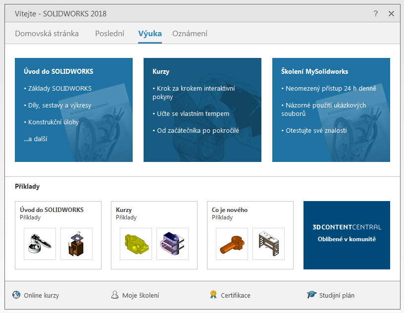 13-SOLIDWORKS-2018-uvitaci-okno-vitejte-naposledy-otevrene-soubory