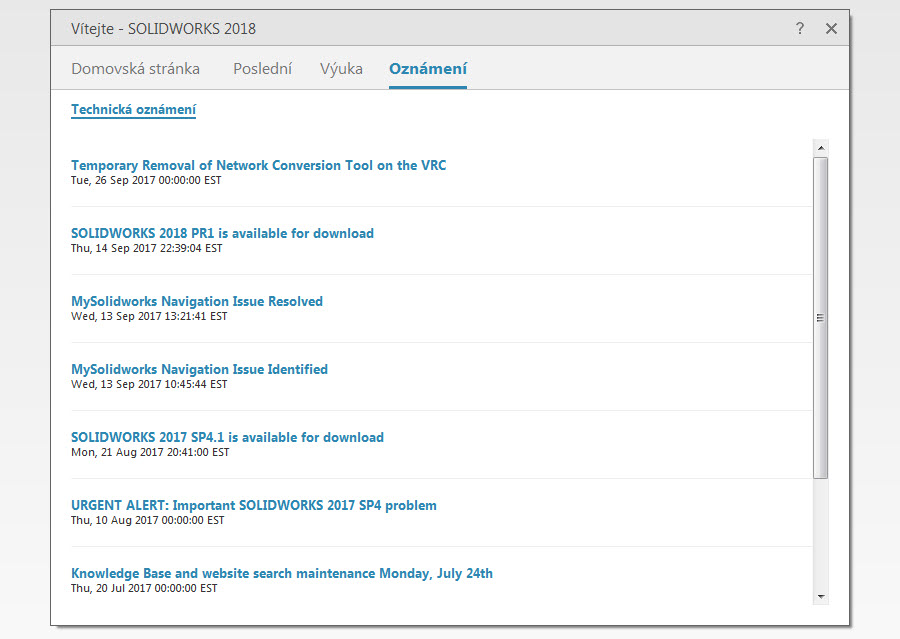 14-SOLIDWORKS-2018-uvitaci-okno-vitejte-naposledy-otevrene-soubory