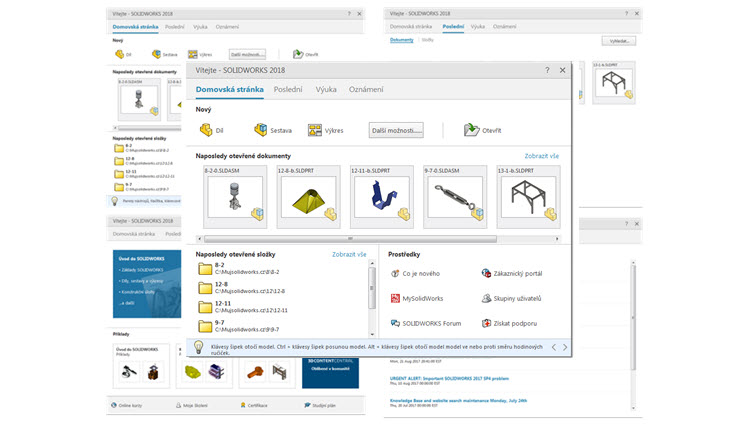 16-SOLIDWORKS-2018-uvitaci-okno-vitejte-naposledy-otevrene-soubory