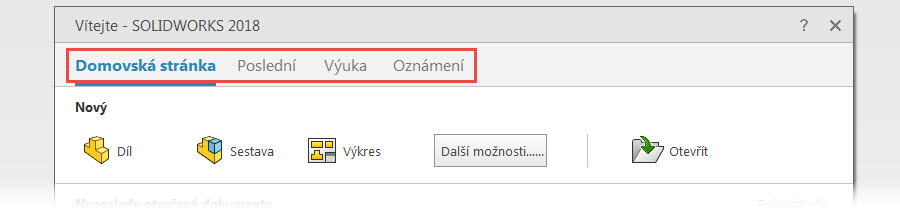 4-SOLIDWORKS-2018-uvitaci-okno-vitejte-naposledy-otevrene-soubory