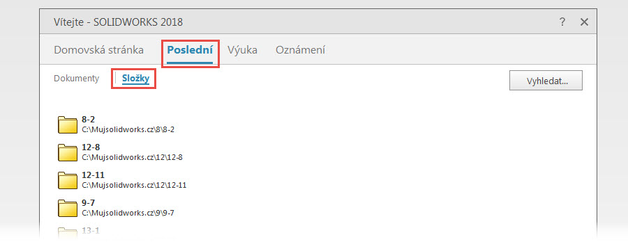 8-SOLIDWORKS-2018-uvitaci-okno-vitejte-naposledy-otevrene-soubory