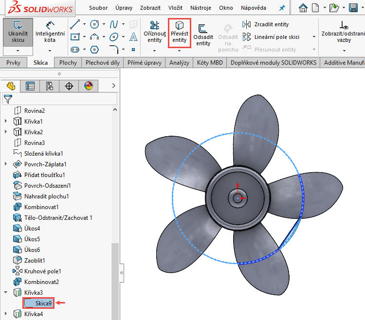 207-SolidWorks-postup-navod-modelani-vetrak-plechove-dily-lopatkove-kolo