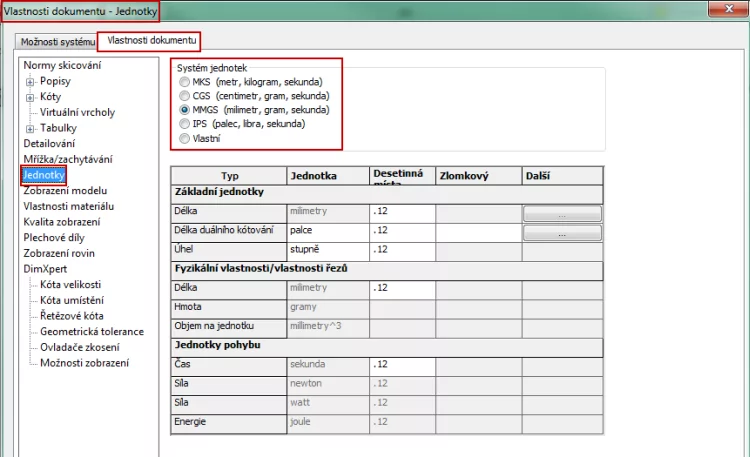 1-SolidWorks-jednotky-změna-mm-unce-palce-libra-sekunda